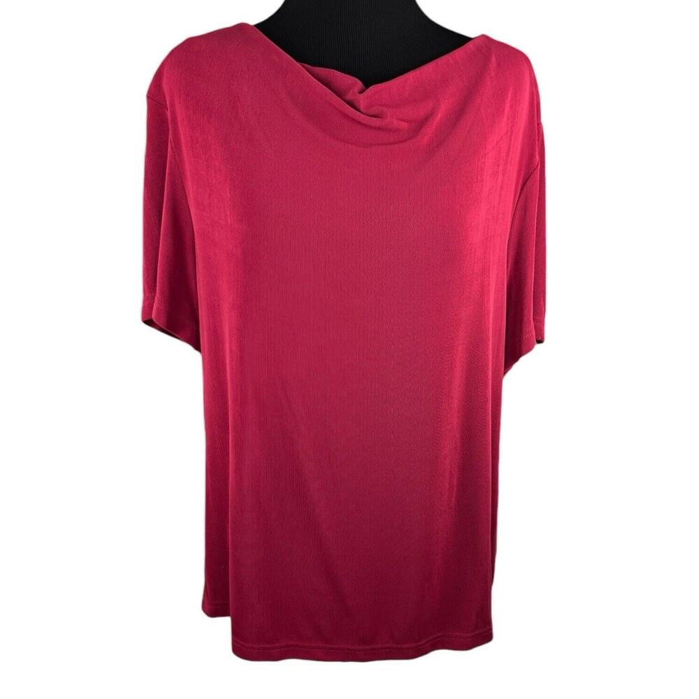 Solid N Touch Red Short Sleeve‎ Drape Neck Sz L Pullover Jewel Tone Base Layer